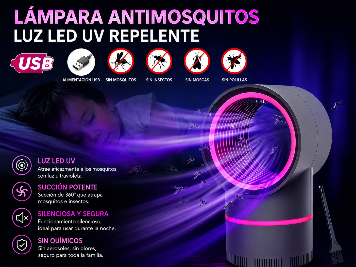 Lámpara Antimosquitos UV silenciosa