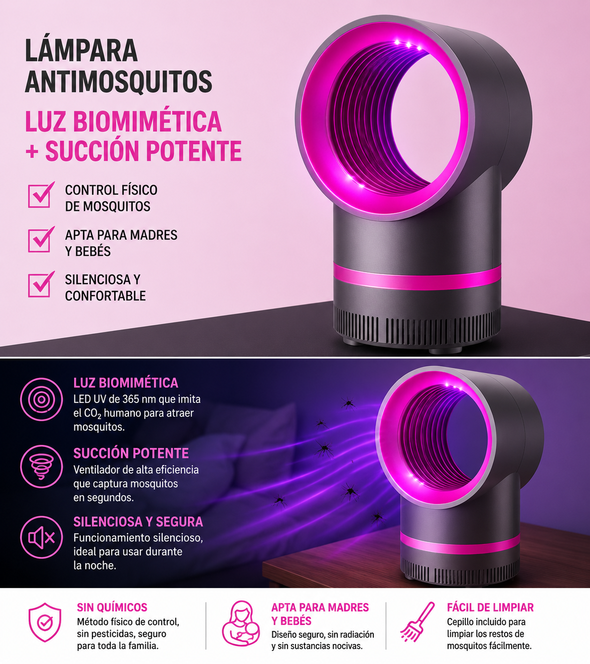Lámpara Antimosquitos UV silenciosa